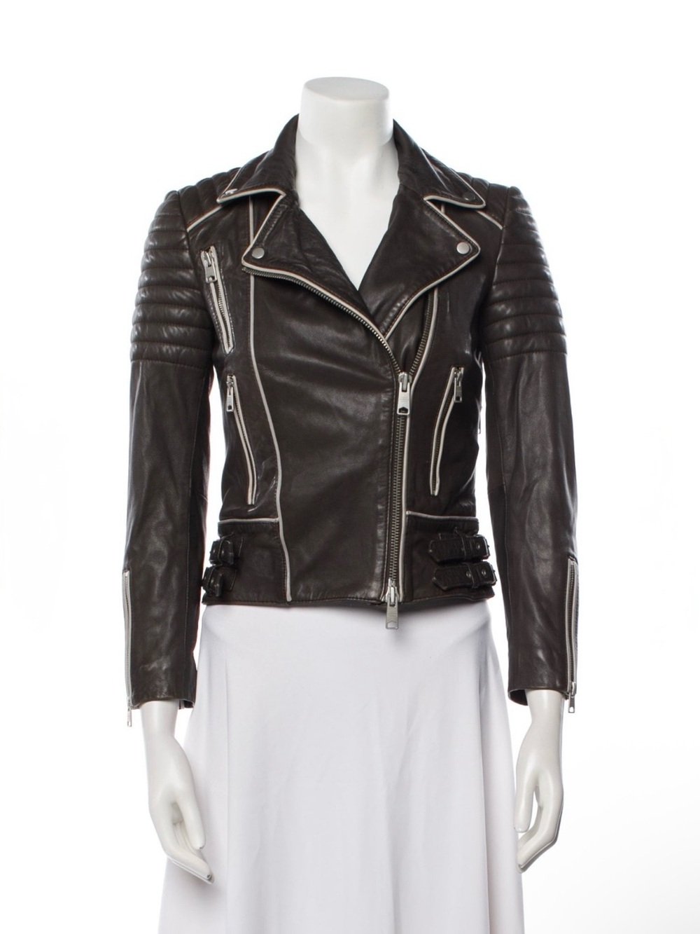 AllSaints Genuine Lambskin Leather biker jacket in dark brown